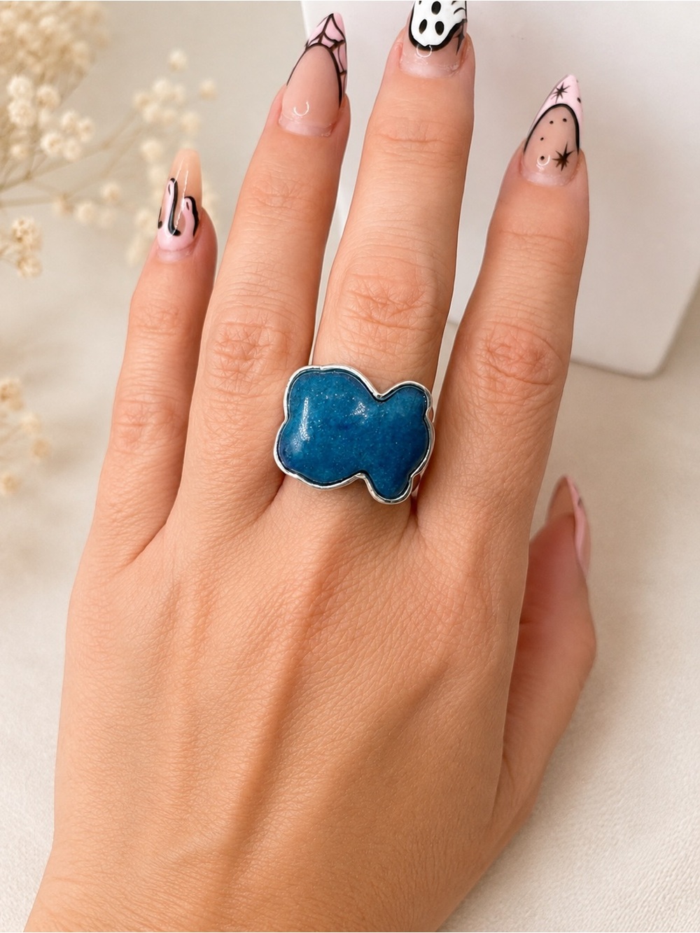 Bear Blue Sterling Silver Women's Ring 6.5